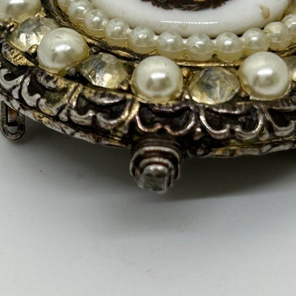 Vintage Limoges Porcelain Cameo Brooch Faux Pearls Rhinestones Hand Painted READ - Picture 16 of 16